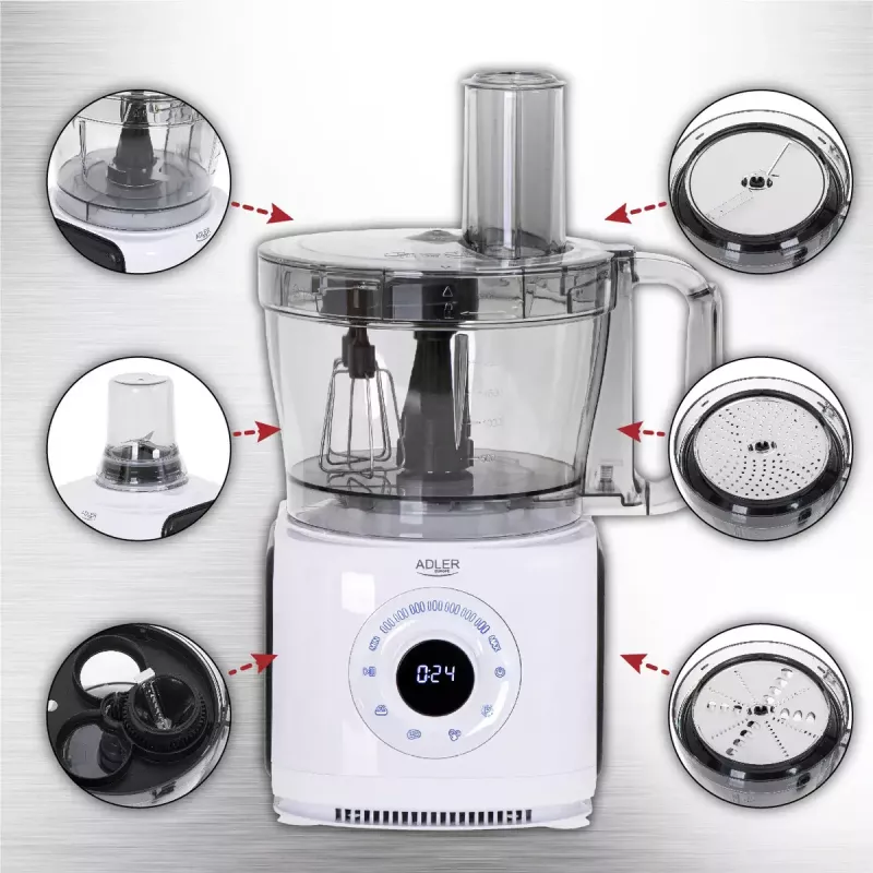 Adler AD 4224 Küchenmaschine, 1000 W, 2-l-Schüssel, 7 Geschwindigkeiten, weiß