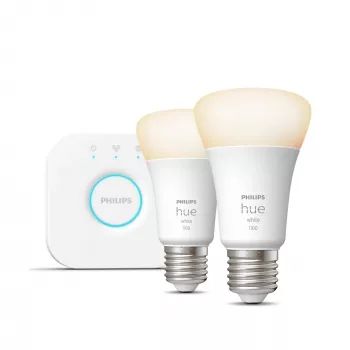 Philips Hue White Starter-Kit: 2 E27 Smart Bulbs (1100), Smart-Beleuchtungskit, Bluetooth/Zigbee, Weiß, LED, E27, A60