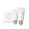 Philips Hue White Starter-Kit: 2 E27 Smart Bulbs (1100), Smart-Beleuchtungskit, Bluetooth/Zigbee, Weiß, LED, E27, A60
