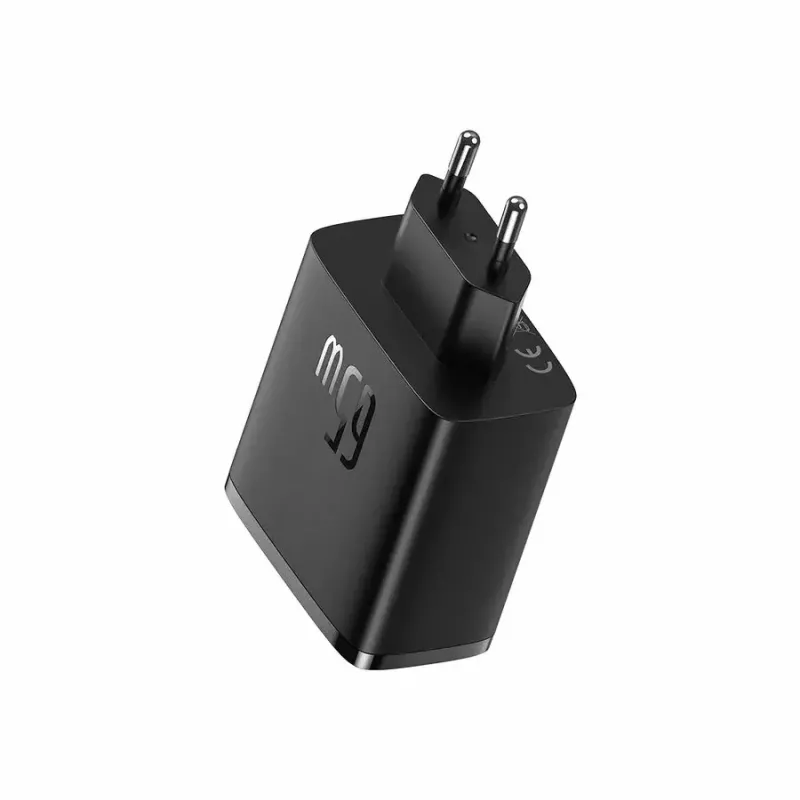 Schnellladegerät Baseus Cube Pro 65W – 3 Anschlüsse (2× USB-C, 1× USB-A), 110–240 V, AC Innenbereich, universelle Kompatibilität, schwarz, 0,154 kg