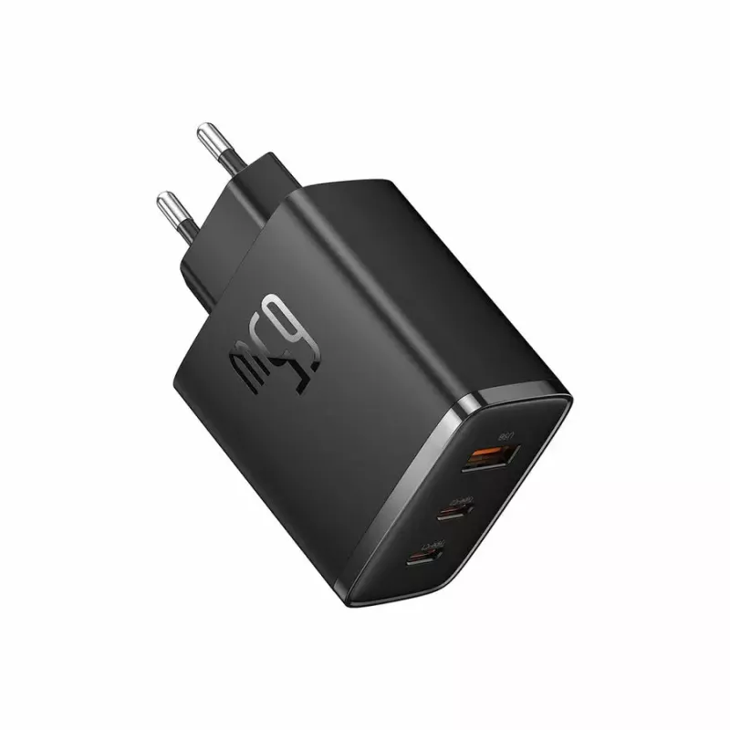 Schnellladegerät Baseus Cube Pro 65W – 3 Anschlüsse (2× USB-C, 1× USB-A), 110–240 V, AC Innenbereich, universelle Kompatibilität, schwarz, 0,154 kg