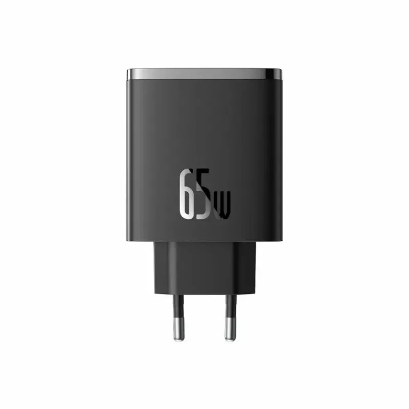 Schnellladegerät Baseus Cube Pro 65W – 3 Anschlüsse (2× USB-C, 1× USB-A), 110–240 V, AC Innenbereich, universelle Kompatibilität, schwarz, 0,154 kg