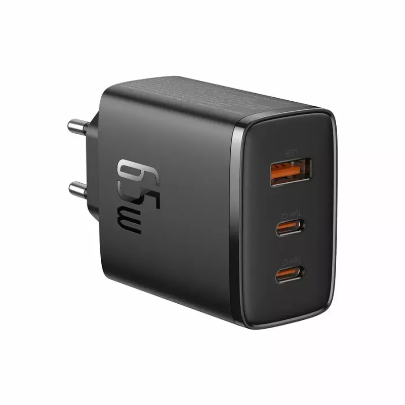 Schnellladegerät Baseus Cube Pro 65W – 3 Anschlüsse (2× USB-C, 1× USB-A), 110–240 V, AC Innenbereich, universelle Kompatibilität, schwarz, 0,154 kg