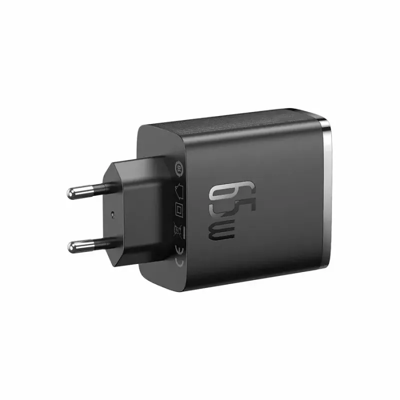 Schnellladegerät Baseus Cube Pro 65W – 3 Anschlüsse (2× USB-C, 1× USB-A), 110–240 V, AC Innenbereich, universelle Kompatibilität, schwarz, 0,154 kg