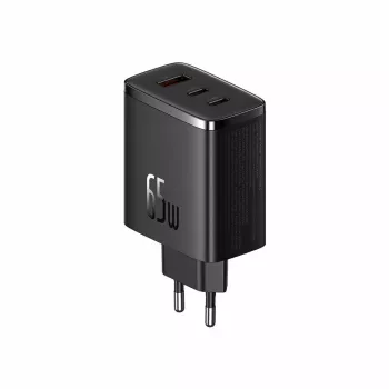 Schnellladegerät Baseus Cube Pro 65W – 3 Anschlüsse (2× USB-C, 1× USB-A), 110–240 V, AC Innenbereich, universelle Kompatibilität, schwarz, 0,154 kg