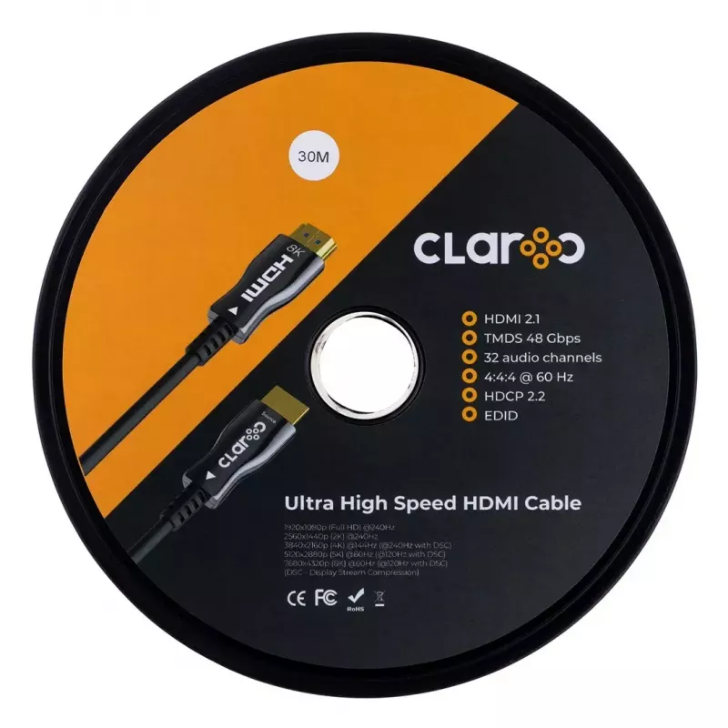 HDMI-Kabel claroc FEN-HDMI-21-30M — 30 m, HDMI 2.1, 8K 120Hz-Unterstützung