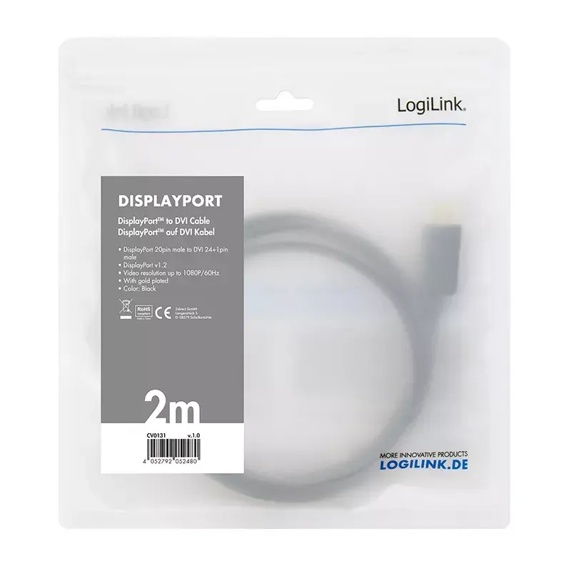 Videokabel-Adapter LogiLink CV0130 1 m DisplayPort DVI Schwarz