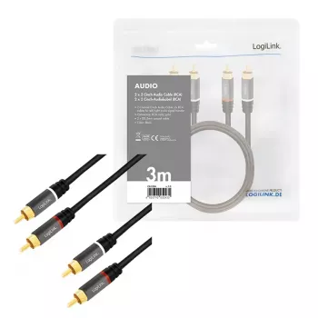 Audiokabel LogiLink CA1206 3m 2xCinch Stecker Schwarz