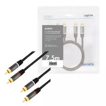 Audiokabel LogiLink CA1208 7,5 m 2 x Cinch Schwarz