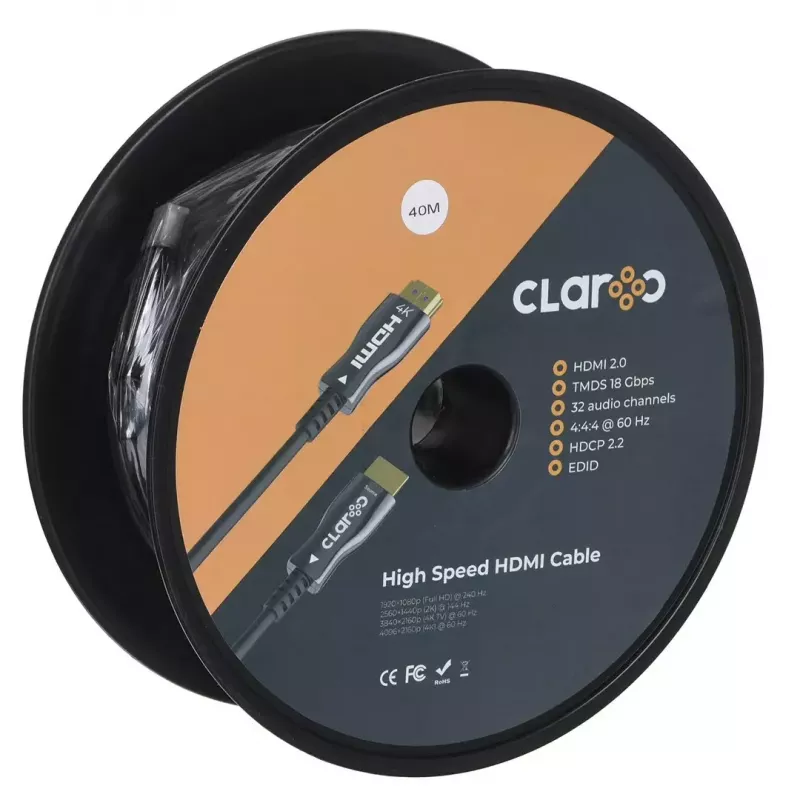 claroc FEN-HDMI-20-40M, Glasfaser-HDMI-Kabel, Active Optical Kabel (AOC) HDMI 2.0, 4K, 40 m
