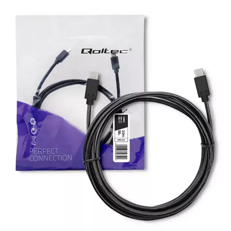 USB-Kabel Qoltec 52352 2,5 m USB 3.2 Gen 1 USB C Schwarz