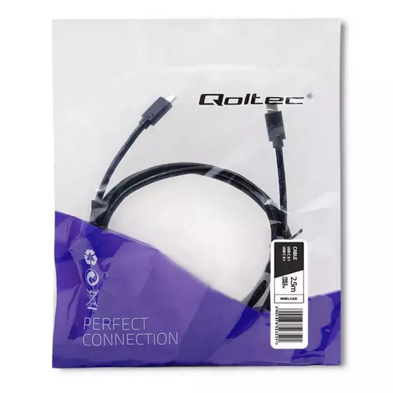 USB-Kabel Qoltec 52352 2,5 m USB 3.2 Gen 1 USB C Schwarz