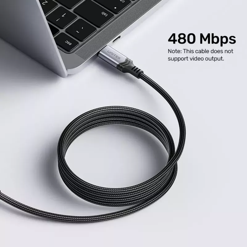 USB-C zu USB-C Kabel Unitek C14110GY-2M USB 3.2 Gen 1, 2 m, 5 A, 240 W, schwarz