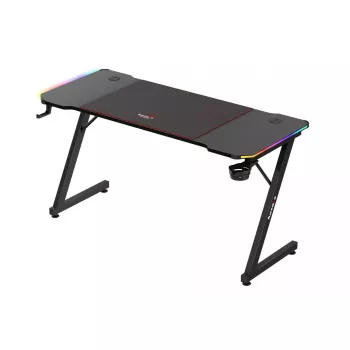 Gaming desk huzaro Hero 3.3 RGB — schwarze gerade Tischplatte 1400x600 mm, LED-Beleuchtung, Becherhalter, Kopfhörerhaken