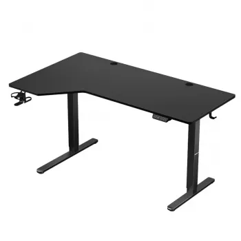 Gaming-Tisch huzaro Hero 9.1 Schwarz – L-förmige MDF-Platte, USB-C-Ladefunktion, LED-Steuerung, höhenverstellbar 72–118 cm
