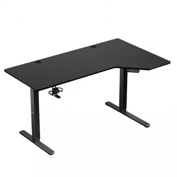 Gaming-Tisch huzaro Hero 9.1 Schwarz – L-förmige MDF-Platte, USB-C-Ladefunktion, LED-Steuerung, höhenverstellbar 72–118 cm
