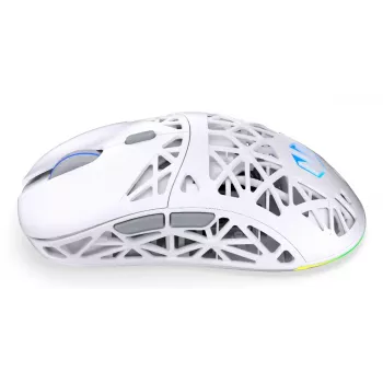 Kabellose Gaming-Maus ENDORFY LIV Onyx White — Bluetooth/2,4 GHz, 12000 DPI, beidhändig, aRGB-Beleuchtung, 6 Tasten, USB-A/USB-C-Kabel