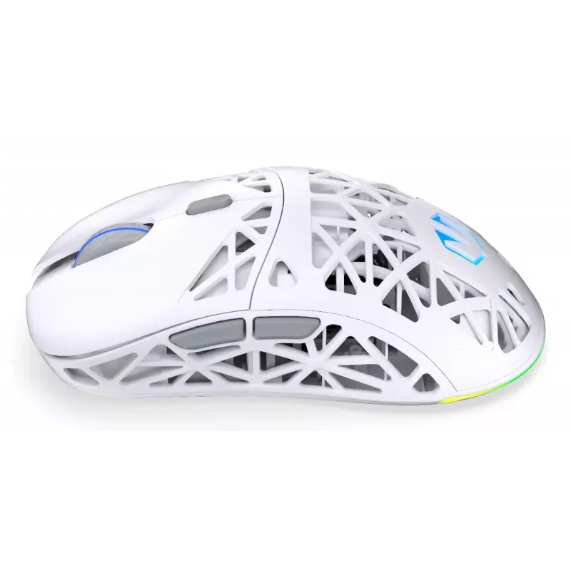 Kabellose Gaming-Maus ENDORFY LIV Onyx White — Bluetooth/2,4 GHz, 12000 DPI, beidhändig, aRGB-Beleuchtung, 6 Tasten, USB-A/USB-C-Kabel