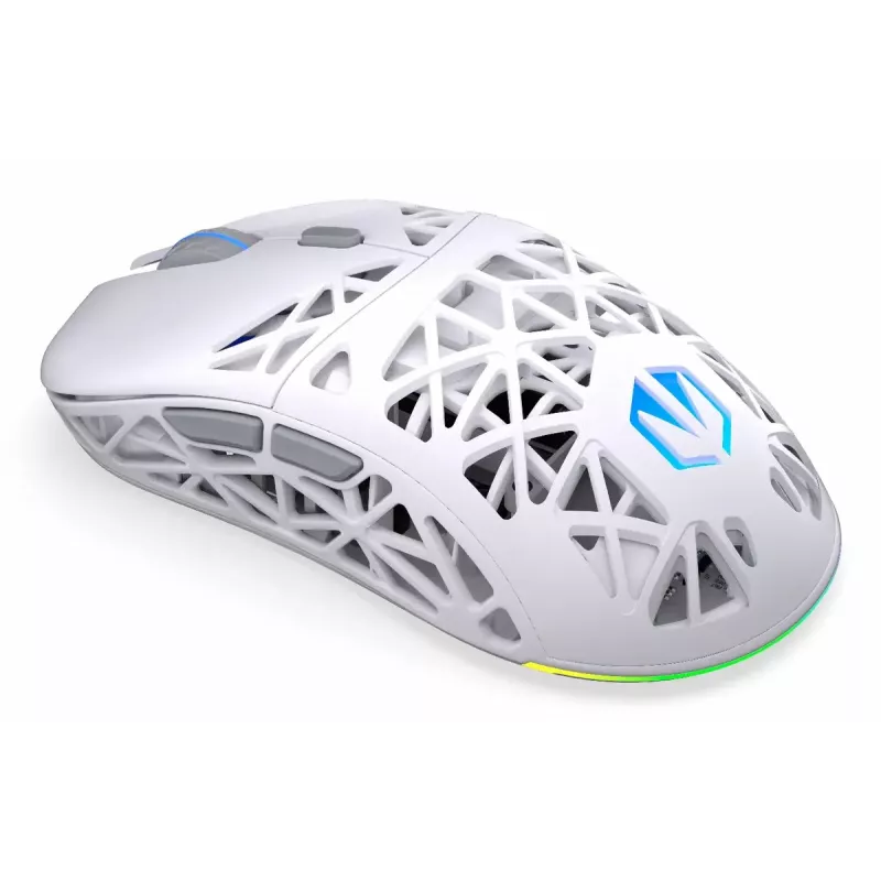 Kabellose Gaming-Maus ENDORFY LIV Onyx White — Bluetooth/2,4 GHz, 12000 DPI, beidhändig, aRGB-Beleuchtung, 6 Tasten, USB-A/USB-C-Kabel