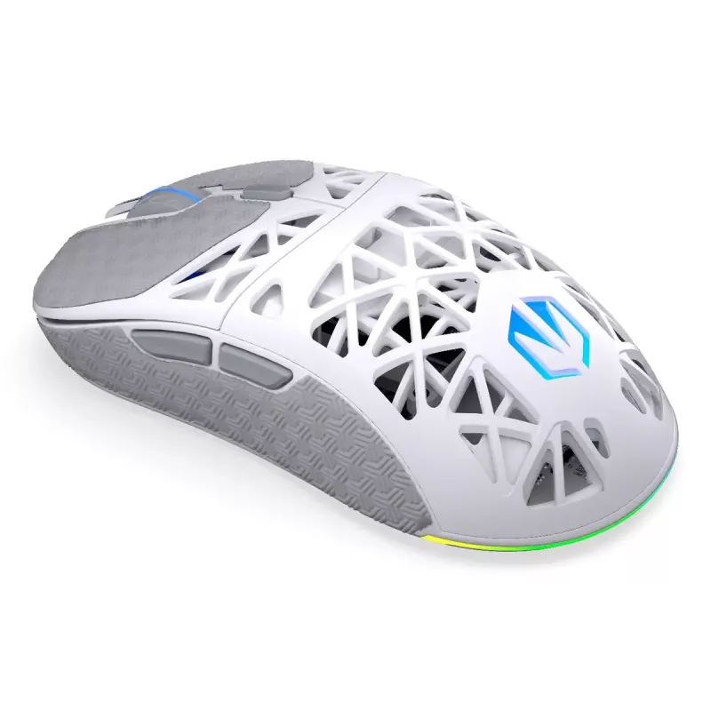 Kabellose Gaming-Maus ENDORFY LIV Onyx White — Bluetooth/2,4 GHz, 12000 DPI, beidhändig, aRGB-Beleuchtung, 6 Tasten, USB-A/USB-C-Kabel