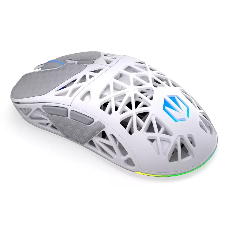 Kabellose Gaming-Maus ENDORFY LIV Onyx White — Bluetooth/2,4 GHz, 12000 DPI, beidhändig, aRGB-Beleuchtung, 6 Tasten, USB-A/USB-C-Kabel