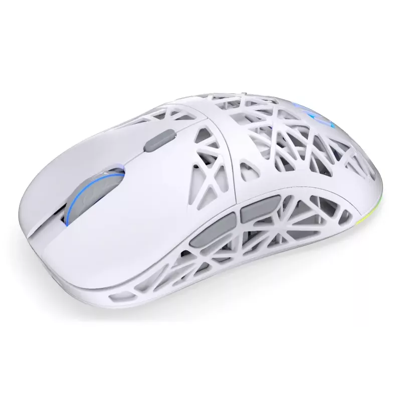 Kabellose Gaming-Maus ENDORFY LIV Onyx White — Bluetooth/2,4 GHz, 12000 DPI, beidhändig, aRGB-Beleuchtung, 6 Tasten, USB-A/USB-C-Kabel