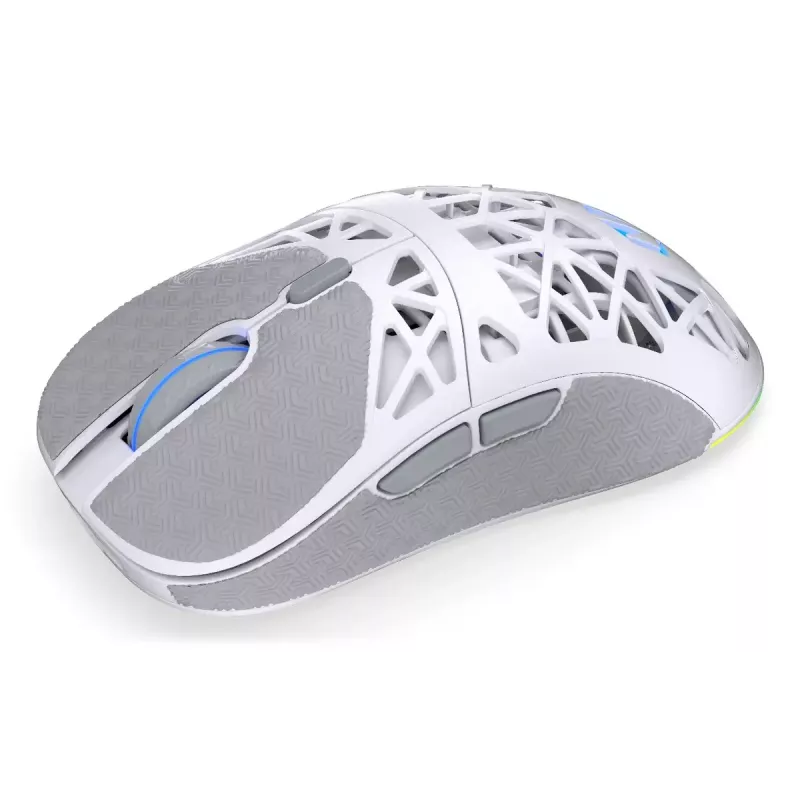 Kabellose Gaming-Maus ENDORFY LIV Onyx White — Bluetooth/2,4 GHz, 12000 DPI, beidhändig, aRGB-Beleuchtung, 6 Tasten, USB-A/USB-C-Kabel