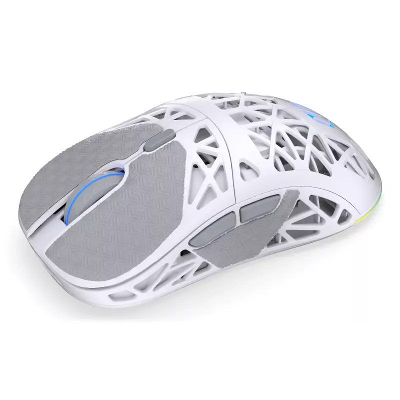 Kabellose Gaming-Maus ENDORFY LIV Onyx White — Bluetooth/2,4 GHz, 12000 DPI, beidhändig, aRGB-Beleuchtung, 6 Tasten, USB-A/USB-C-Kabel