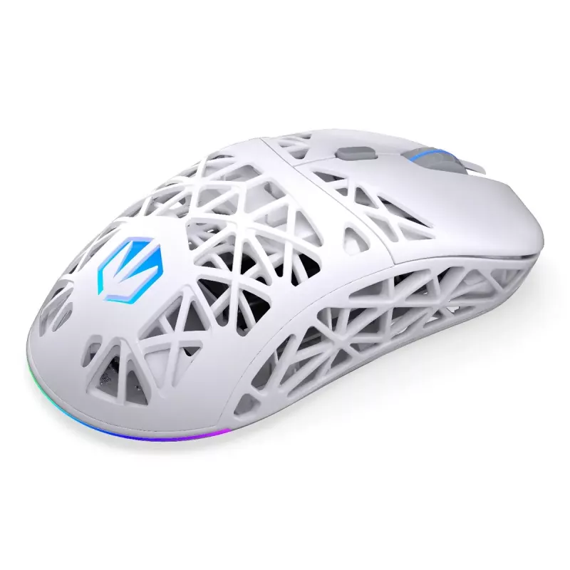 Kabellose Gaming-Maus ENDORFY LIV Onyx White — Bluetooth/2,4 GHz, 12000 DPI, beidhändig, aRGB-Beleuchtung, 6 Tasten, USB-A/USB-C-Kabel