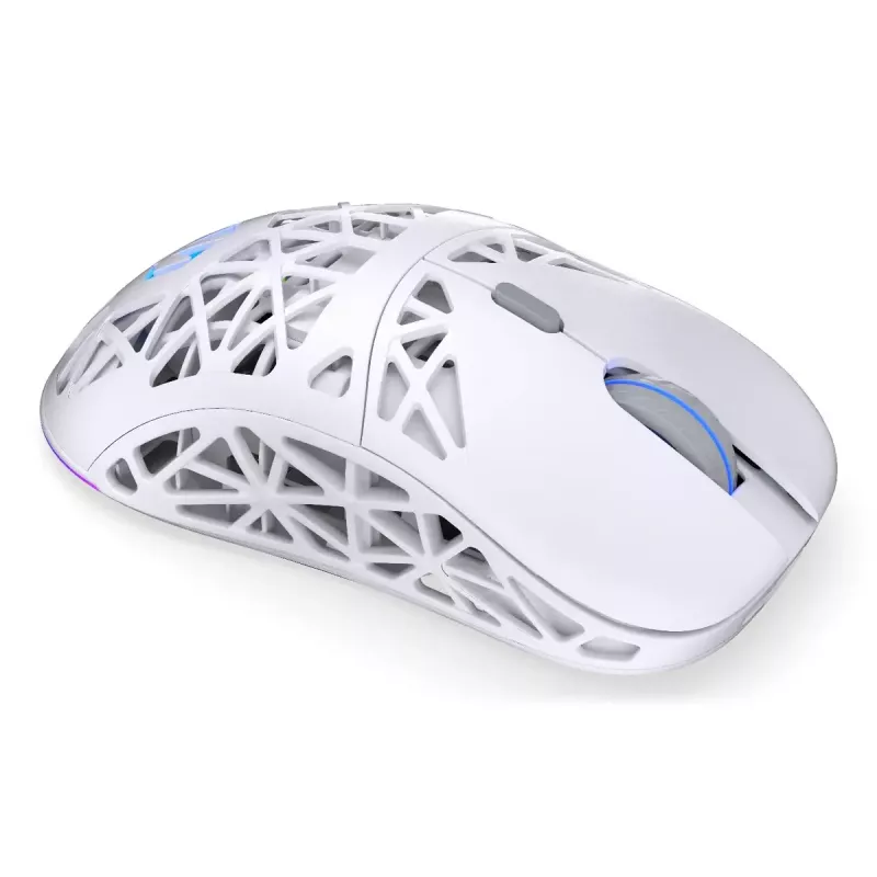 Kabellose Gaming-Maus ENDORFY LIV Onyx White — Bluetooth/2,4 GHz, 12000 DPI, beidhändig, aRGB-Beleuchtung, 6 Tasten, USB-A/USB-C-Kabel
