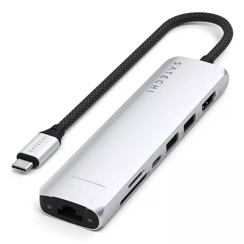 USB Type-C Hub Satechi ST-P7SS mit HDMI, USB 3.2 Gen 2, Gigabit Ethernet — 10000 Mbit/s, 4K@60Hz, Silber
