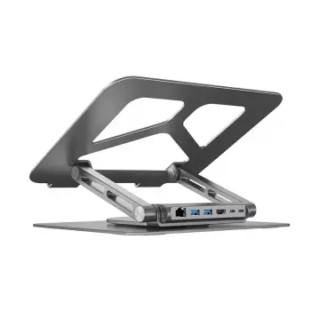 Laptop-Ständer Unitek D1109A – verstellbarer Aluminium-Ständer mit USB-C-Hub, HDMI, Gigabit-Ethernet (geeignet für 14–17 Zoll)