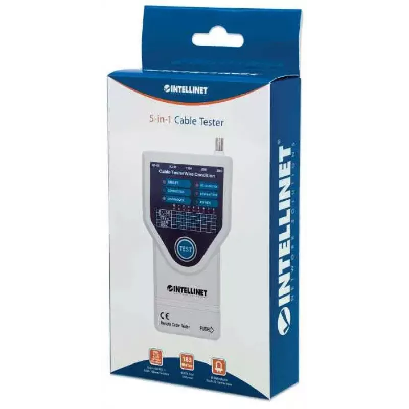 Intellinet 5-in-1 Kabeltester, testet 5 gängige Netzwerk-RJ45- und Computerkabel