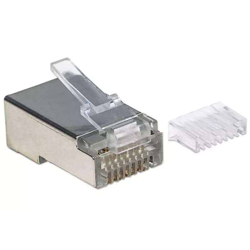 Intellinet RJ45 Modularstecker Pro Line, Cat6, STP, 3‑zinkig, für Massiv- und Litzenleiter, 50 µ vergoldete Kontakte, 90 Stück