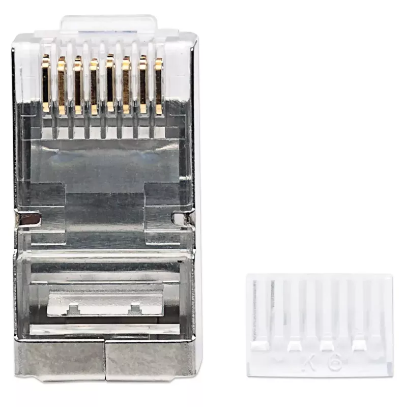 Intellinet RJ45 Modularstecker Pro Line, Cat6, STP, 3‑zinkig, für Massiv- und Litzenleiter, 50 µ vergoldete Kontakte, 90 Stück