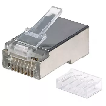 Intellinet RJ45 Modularstecker Pro Line, Cat6, STP, 3‑zinkig, für Massiv- und Litzenleiter, 50 µ vergoldete Kontakte, 90 Stück