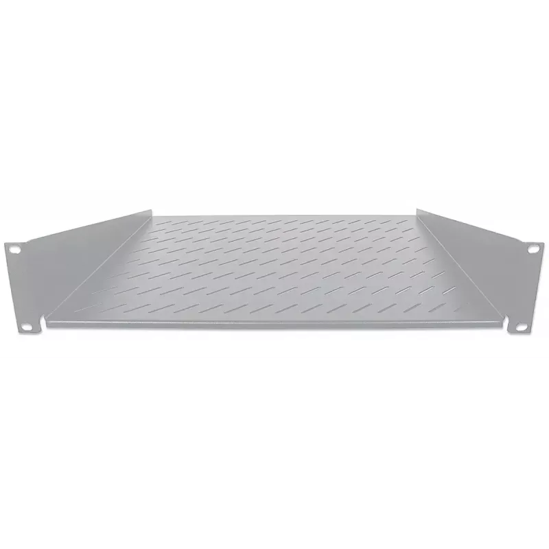 Intellinet 19-Zoll-Auslegerregal, 2HE, 2-Punkt-Frontmontage, 400mm Tiefe, belüftet, max. 25kg, Grau, Drei Jahre Garantie