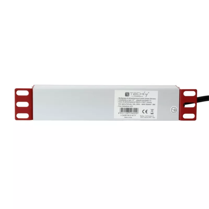Power Bar Techly Universal Power Strip Rack 10 Zoll 4 Steckdosen Schuko-Stecker Schwarz Silber 1U