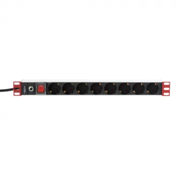 Techly Rack 19 Zoll Steckdosenleiste 8 Ausgänge Schukostecker, Power Bar, Schwarz, 1,05 kg