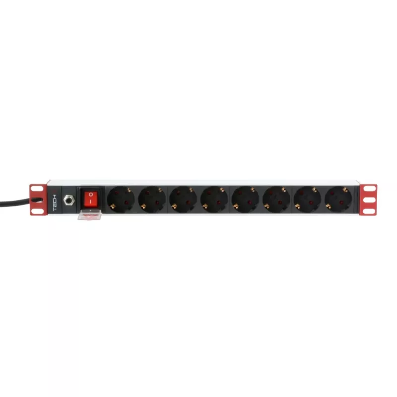Techly Rack 19 Zoll Steckdosenleiste 8 Ausgänge Schukostecker, Power Bar, Schwarz, 1,05 kg