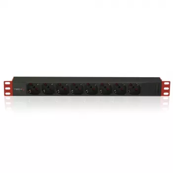 Techly Mehrfachsteckdose 8 Steckdosen für Rack 19 Zoll C14-Stecker 1 HE Schwarz Rot