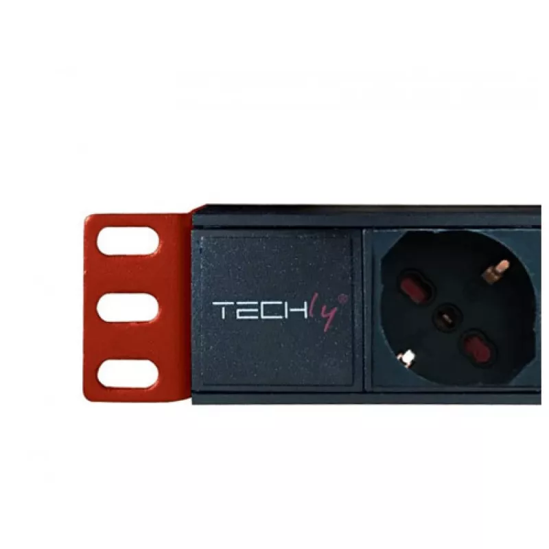 Techly Mehrfachsteckdose 8 Steckdosen für Rack 19 Zoll C14-Stecker 1 HE Schwarz Rot