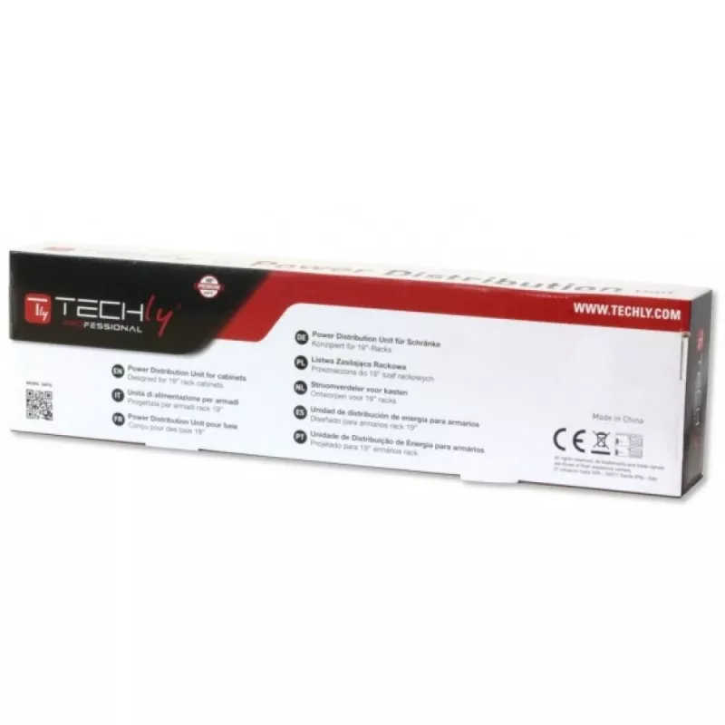 Techly Mehrfachsteckdose 8 Steckdosen für Rack 19 Zoll C14-Stecker 1 HE Schwarz Rot