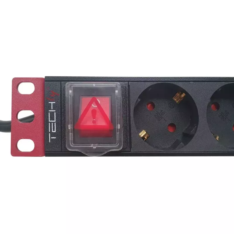 Steckdosenleiste Techly 9-fach 19 Zoll Rack Schuko-Stecker Schalter 1HE Schwarz Rot