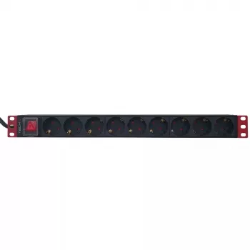 Steckdosenleiste Techly 9-fach 19 Zoll Rack Schuko-Stecker Schalter 1HE Schwarz Rot