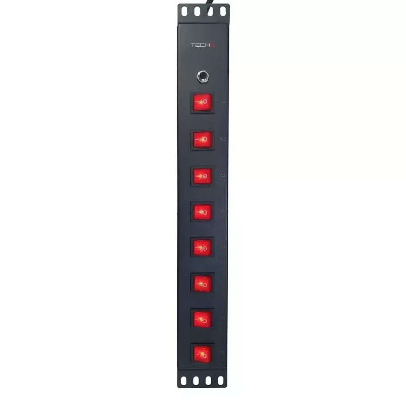Techly 8-fach 19 Zoll Rack Power Strip mit 8 EIN/AUS-Schaltern 1,5HE