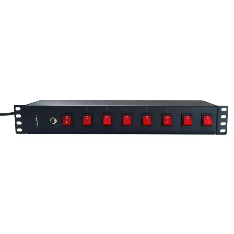Techly 8-fach 19 Zoll Rack Power Strip mit 8 EIN/AUS-Schaltern 1,5HE