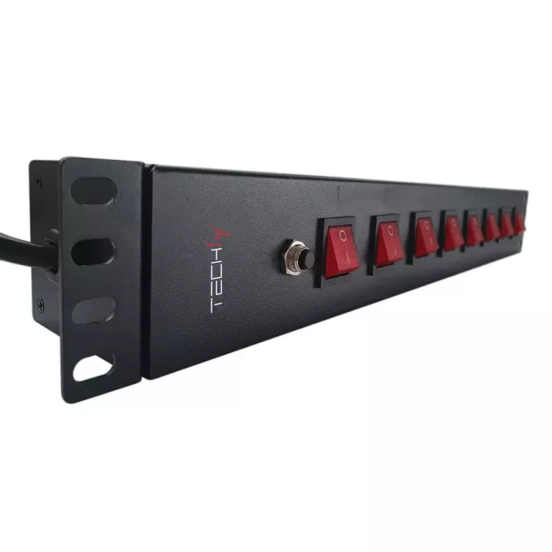 Techly 8-fach 19 Zoll Rack Power Strip mit 8 EIN/AUS-Schaltern 1,5HE