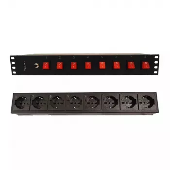 Techly 8-fach 19 Zoll Rack Power Strip mit 8 EIN/AUS-Schaltern 1,5HE