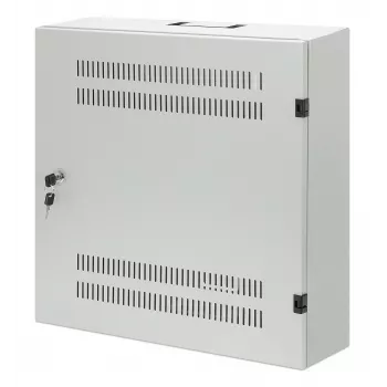 Intellinet Low-Profile 19 Zoll Wandgehäuse mit 4U horizontalen und 2U vertikalen Schienen – schlank, platzsparendes Gehäuse mit nur 170 mm Tiefe, ideal für AV-, Multimedia- und Überwachungsanwendungen, montiert, Grau RAL 7035